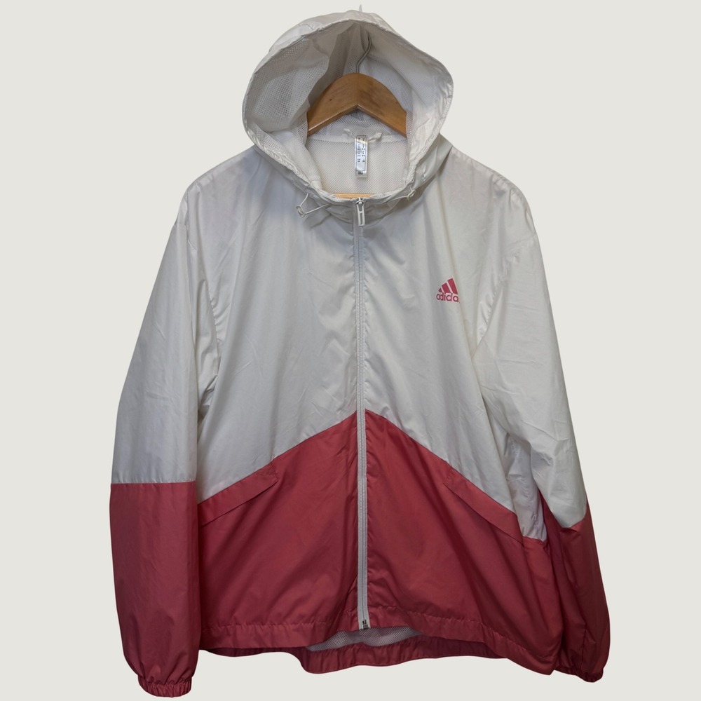 Adidas Womens Windbreaker Jacket M White Pink Oversized Colorblock Athleisure
